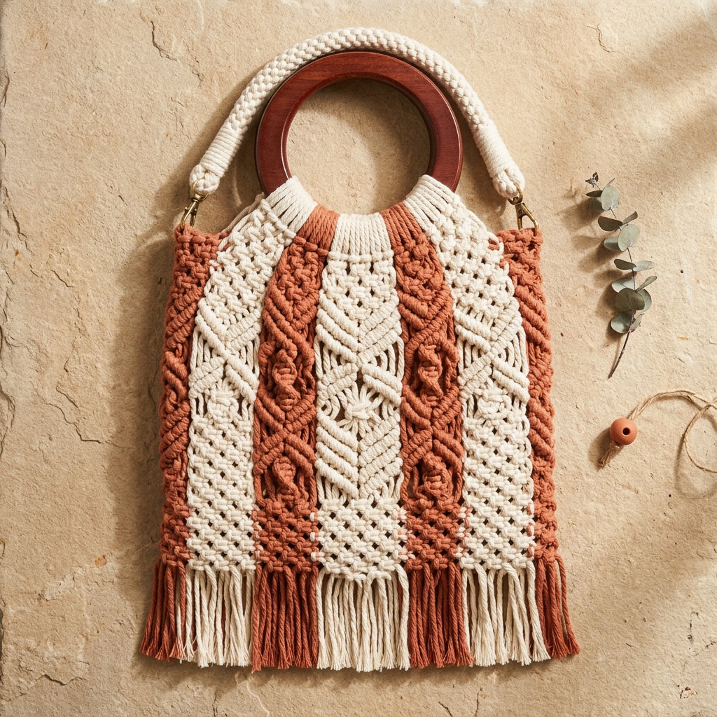 The Luna Macramé Tote – Cream & Terracotta