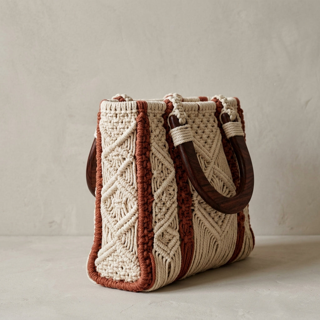 The Luna Macramé Tote – Cream & Terracotta