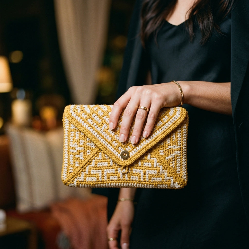 The Riviera Envelope Clutch – Mustard & Cream
